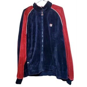VTG Fila Velour Track Jacket 2XL Navy Red Y2K Retro Streetwear Bold Color block